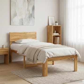 vidaXL Eenpersoonsbed met hoofdbord ROSTOCK Witgewassen 90 x, Eenpersoons, Bruin, Verzenden, Nieuw