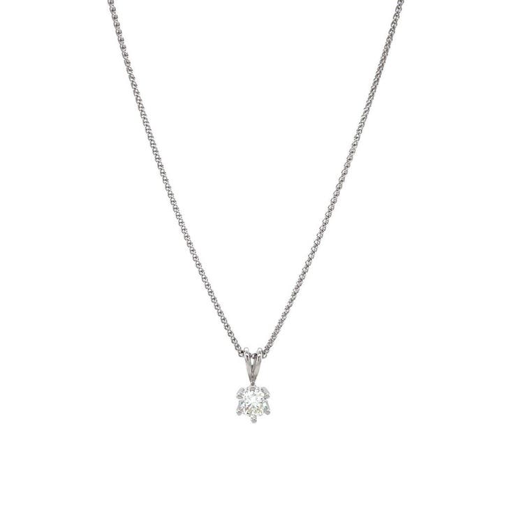 Witgouden collier met diamant hanger 45 cm 14 karaat, Sieraden, Tassen en Uiterlijk, Kettingen, Goud, Zo goed als nieuw, Met hanger