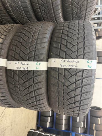 205-55-16 GT Radial Winterbanden 6.5mm Inc Montage 205 55 16, Ophalen, Gebruikt, 16 inch, Band(en)