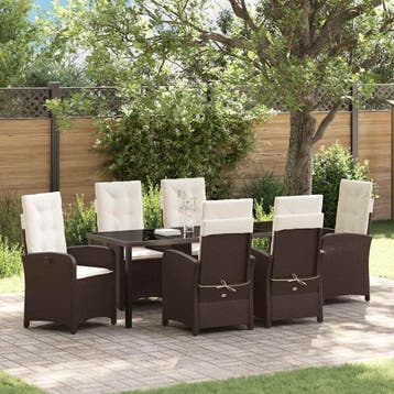 vidaXL Tuin eettafelset 7 st Bruin poly rattan, Verzenden, Nieuw, Rotan, 7 zitplaatsen