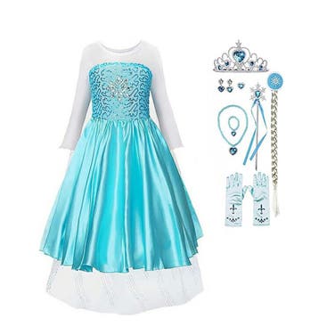 Frozen Elsa prinsessenjurk + accessoires maat 98/146 - blauw, Ophalen of Verzenden, Nieuw, 122 t/m 128, Meisje