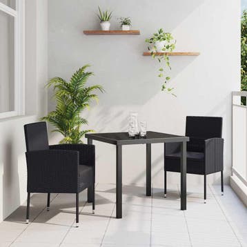 vidaXL Tuin eettafelset met kussen 3 pcs Zwart poly rattan, Tuin en Terras, Verzenden, Nieuw, Rotan, 3 zitplaatsen