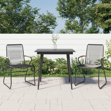 vidaXL 3-delige Tuinset PVC-rattan zwart, Verzenden, Nieuw, 2 zitplaatsen, Tuinset