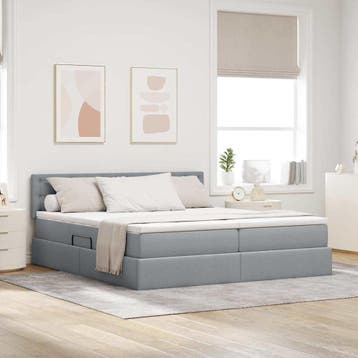 vidaXL Opslag bed met matras Lichtgrijs 200 x 200 cm Nep, Verzenden, Nieuw, Grijs