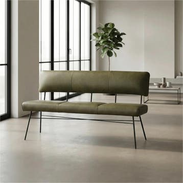 Leren eetkamerbank Solid - Granada Moss (olijf/groen) -, Huis en Inrichting, Ophalen of Verzenden, Nieuw, Overige kleuren, Leer