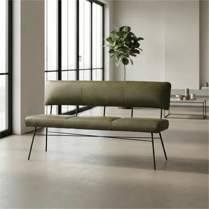 Leren eetkamerbank Solid - Granada Moss (olijf/groen) -, Huis en Inrichting, Stoelen, Overige kleuren, Nieuw, Leer, Ophalen of Verzenden