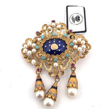Broche - 18 karaat Roségoud Parel