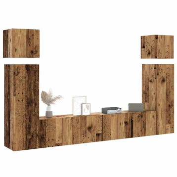 vidaXL 8-delig Tv-meubelset wandmontage bewerkt hout oud, Verzenden, Nieuw, Overige houtsoorten