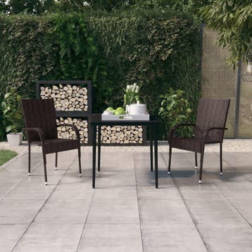 vidaXL 3-delige Tuinset bruin en zwart, Verzenden, Nieuw, 2 zitplaatsen, Tuinset