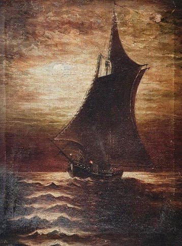 W. Adamson (XX) - Marina notturna con veliero
