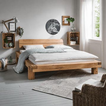 Van Schaik Eikenrode Massief Eiken Balkenbed - 180 x 210, Nieuw