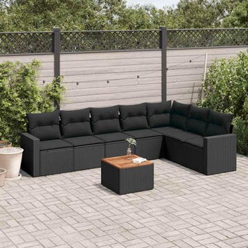 vidaXL 8-delige Loungeset met kussens poly rattan zwart, Verzenden, Nieuw, Loungeset