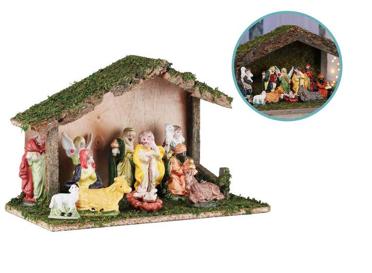 Hi Kerststal met Beelden - Houten Kerstdecoratie - 31 cm, Hobby en Vrije tijd, Feestartikelen, Nieuw, Verzenden