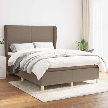 vidaXL Boxspring met matras stof taupe 140x200 cm, Verzenden, 140 cm, 200 cm, Stof