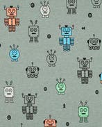 Katoen Jersey Neon Robots Groen, Nieuw, Groen