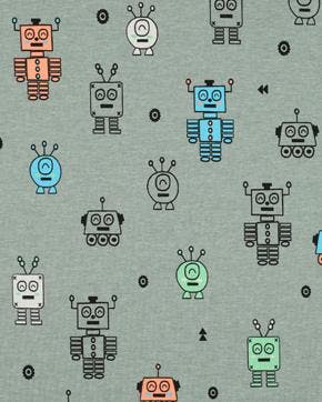 Katoen Jersey Neon Robots Groen, Nieuw, Groen