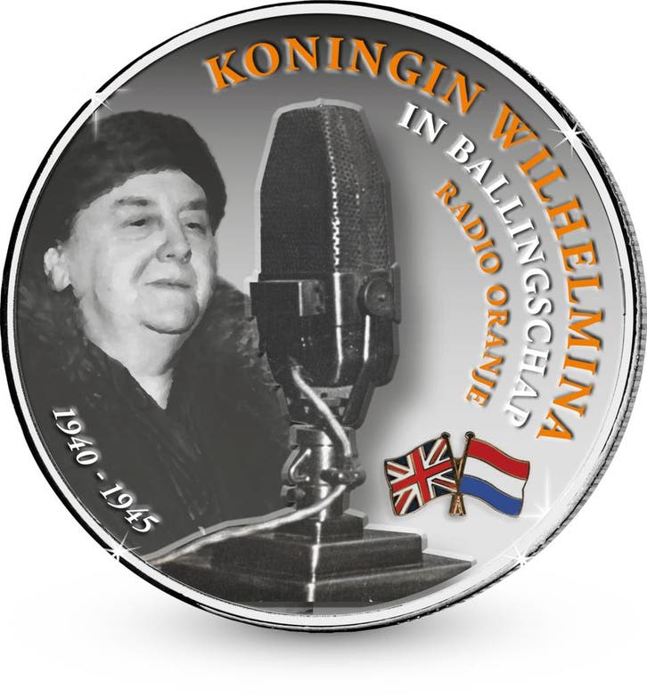 Herdenkingsuitgifte  Wilhelmina in Londen Radio Oranje, Postzegels en Munten, Penningen en Medailles, Verzenden