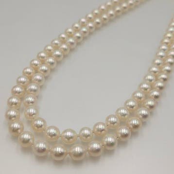 Halsketting Zilver Parel - Akoya dubbele 7,0 mm 18,8 in, Nieuw