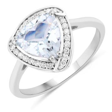 Ring - 14 karaat Witgoud - 1.25ct. tw. Aquamarijn - Diamant, Sieraden, Tassen en Uiterlijk, Nieuw