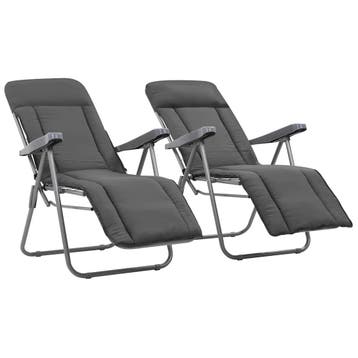 vidaXL Opklapbare stoelen met kussens, 2 stuks, grijs, Verzenden, Nieuw