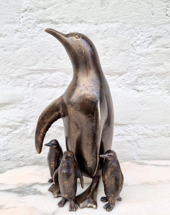 Beeldje - Penguin family (4) - Brons, Antiek en Kunst, Kunst | Designobjecten