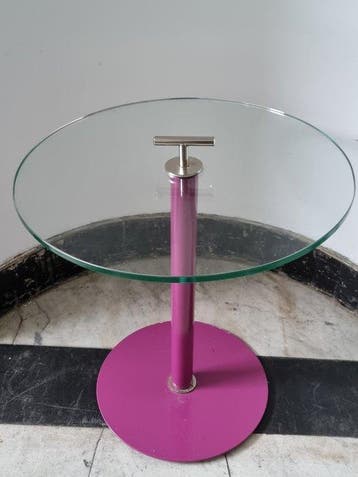 Bijzettafel - Metaal - Bijzettafel met draaggreep – glas en