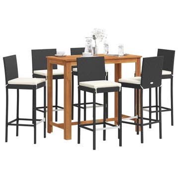 vidaXL 7-delige Tuinbarset massief acaciahout en poly rattan, Tuin en Terras, Tuinsets en Loungesets, Verzenden, Nieuw, 6 zitplaatsen