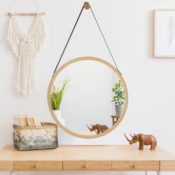 [en.casa] Passpiegel Bykle bamboe hangend rond Ø38 cm houtkl, Verzenden, Nieuw