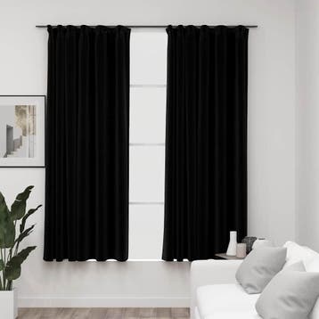 vidaXL Gordijnen linnen-look verduisterend haken 2 st, Verzenden, Nieuw, Zwart
