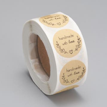 1 rol 500 stickers Wensetiket zegel rond 25mm Handmade wi..., Ophalen of Verzenden, Nieuw