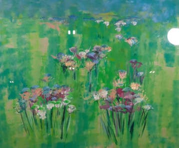 Acryl schilderij, Maya Wildevuur, Bloemenveld, 1991, Nieuw