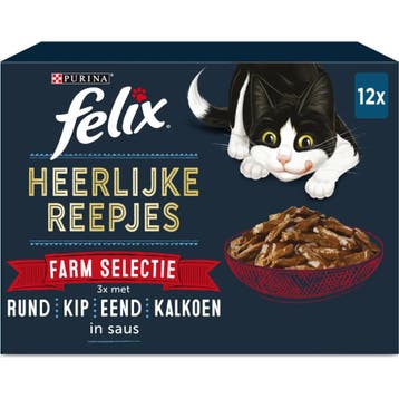 4x Felix Heerlijke Reepjes Selectie Farm 12 x 80 gr, Verzenden, Nieuw