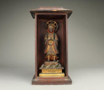 Boeddha - Beeld Hout, Verguld, Polychromie - Japan - Late