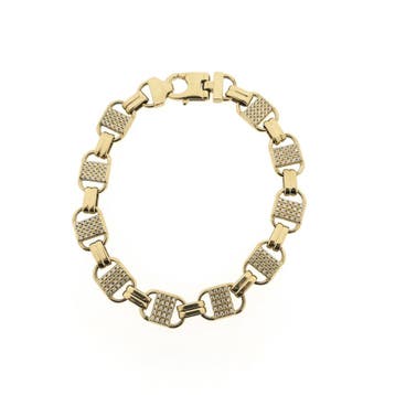 Gouden schakelarmband met zirconia; 22 cm, Sieraden, Tassen en Uiterlijk, Armbanden, Gebruikt, Ophalen of Verzenden, Met edelsteen