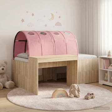 vidaXL Bedframe met tunnel 3 st Sonoma eiken en roze Bewerkt, Verzenden, Nieuw, Bruin, Hout