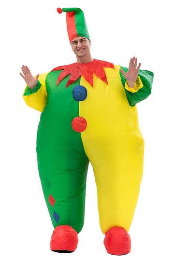 KIMU® Opblaas Kostuum Clown Groen Geel Opblaasbaar Pak Clown, Carnaval, Nieuw, Overige maten, Ophalen of Verzenden
