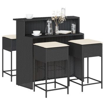 vidaXL 5-delige Tuinbarset met kussens poly rattan zwart, Verzenden, Nieuw, 4 zitplaatsen