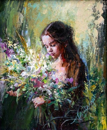 Larissa Alpatova Fedchenko (XX-XXI) - Girl with Wildflowers