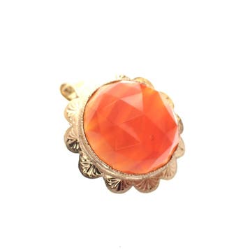 Vintage gouden broche/hanger met grote carneool, Ophalen of Verzenden, Gebruikt, Goud, Overige merken