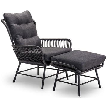 Mondial Living Loungestoel Dex met Hocker Charcoal, Tuin en Terras, Tuinstoelen, Ophalen of Verzenden, Nieuw