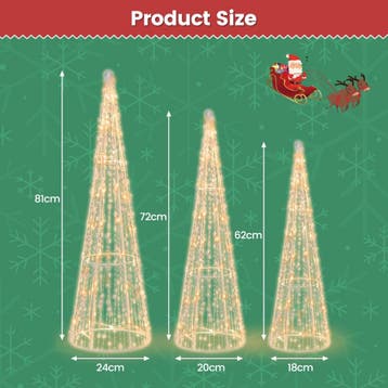 2dekans | Coast Verlichte Kerstkegelbomen Set van 3 –, Ophalen of Verzenden, Zo goed als nieuw