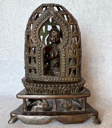 Oud Boeddha Sculptuur - Brons - Azië, Antiek en Kunst