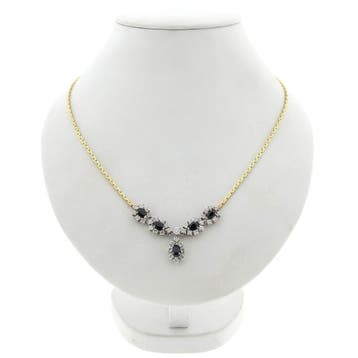 18 Krt. Gouden Cardano schakelcollier met saffier en diam..., Gebruikt, Ophalen of Verzenden, Met edelsteen, Goud