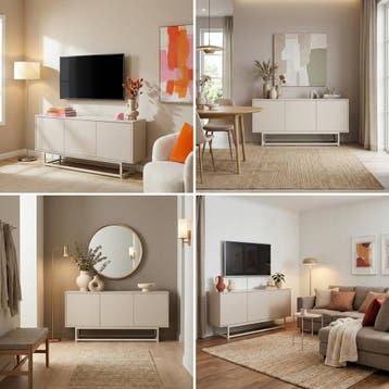 Commode Boxholm 120x30x55 cm havermout [en.casa], Verzenden, Nieuw