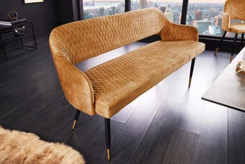 Design bank PARIS 160cm mosterdgeel fluwelen retro, Ophalen of Verzenden, Nieuw