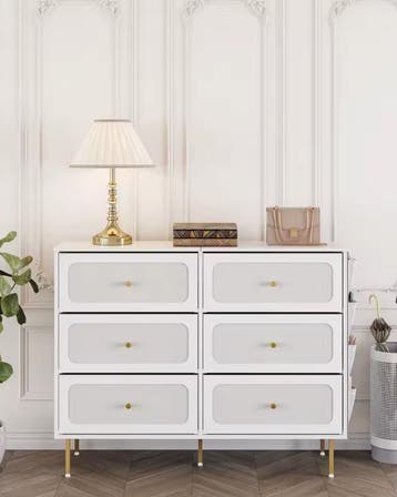 Nieuwe Witgouden Dressoir met 6 Stoffen Lades - Design Kast, Huis en Inrichting, Kasten | Dressoirs, Verzenden, Nieuw