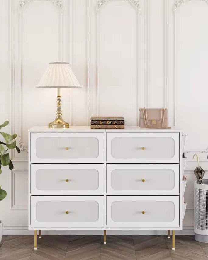Nieuwe Witgouden Dressoir met 6 Stoffen Lades - Design Kast, Huis en Inrichting, Kasten | Dressoirs, Nieuw, Verzenden
