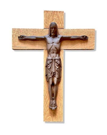 Groot metalen corpus Christus op houten kruis – 60 cm - 5 kg, Antiek en Kunst
