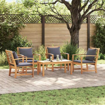 vidaXL Tuinbankenset 5 st Naturel Massief Teakhout, Verzenden, Nieuw, 5 zitplaatsen