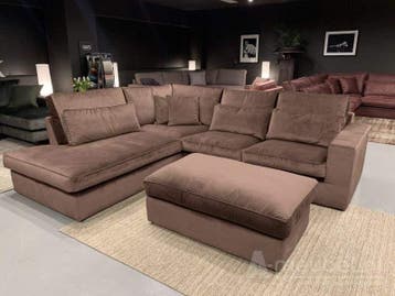 Hoekbank Leusden - hoekbanken - Taupe - Velvetstof, Nieuw, 150 cm of meer, Stof, 250 tot 300 cm